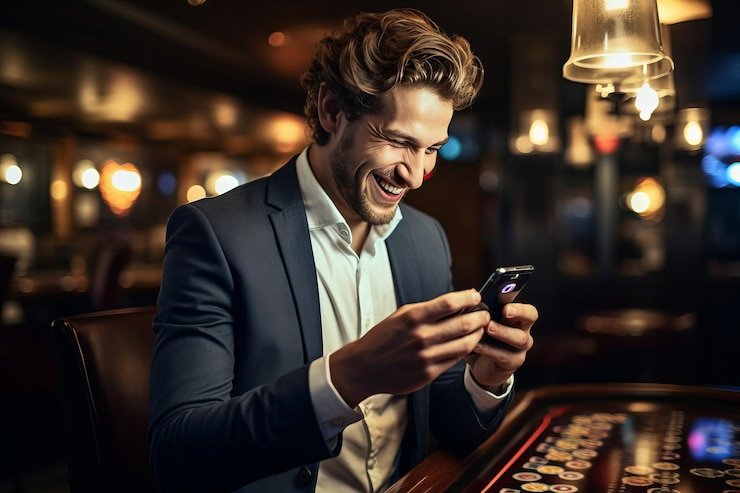 Antarmuka aplikasi mobile parlay bola menampilkan permainan slot dan opsi navigasi